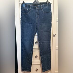 Tribal Blue Denim Jeans with Rhinestone Accents. Size 6